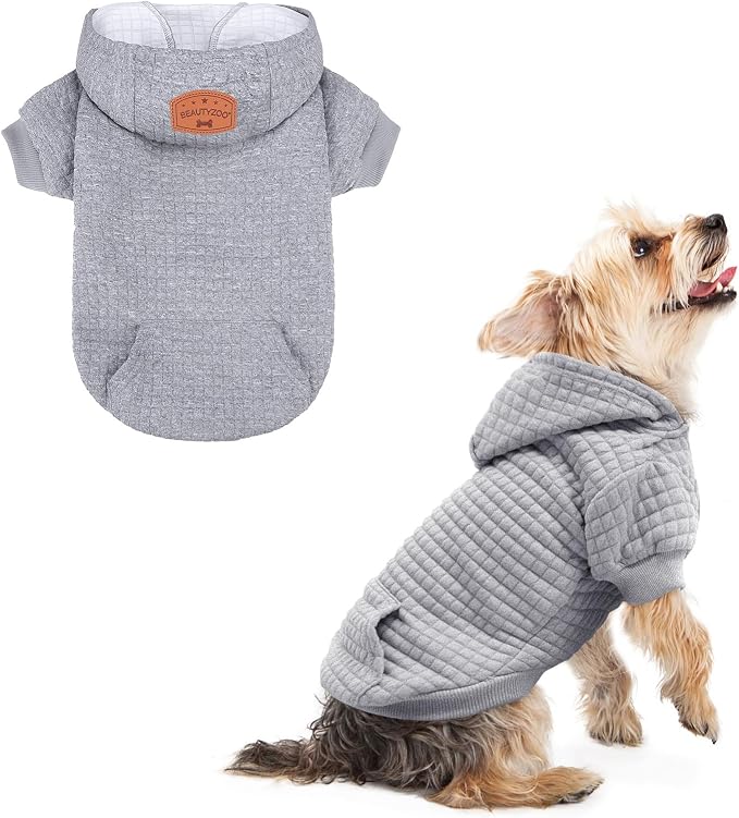 BEAUTYZOO Dog Hoodies Sweater for Small Dogs,Waffle‑Like Laminated Pet Coat | Warm Dog Sweatshirt with Pocket & Leash Hole,Pullover Clothes for Girl Boy Dogs & Cats,Stretchy & Easy‑On‑Off,Chihuahua Puppy