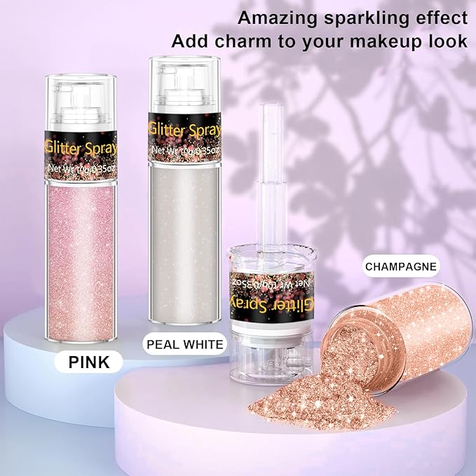 Hair and Body Glitter Spray, 1PC Silver Glitter Hairspray Dry Powder Makeup for Clothes, Festival Rave Prom Loose Sparkle Powder,Holographic Ultra Fine Resin Glitters for Crafts (1PC Champagne)