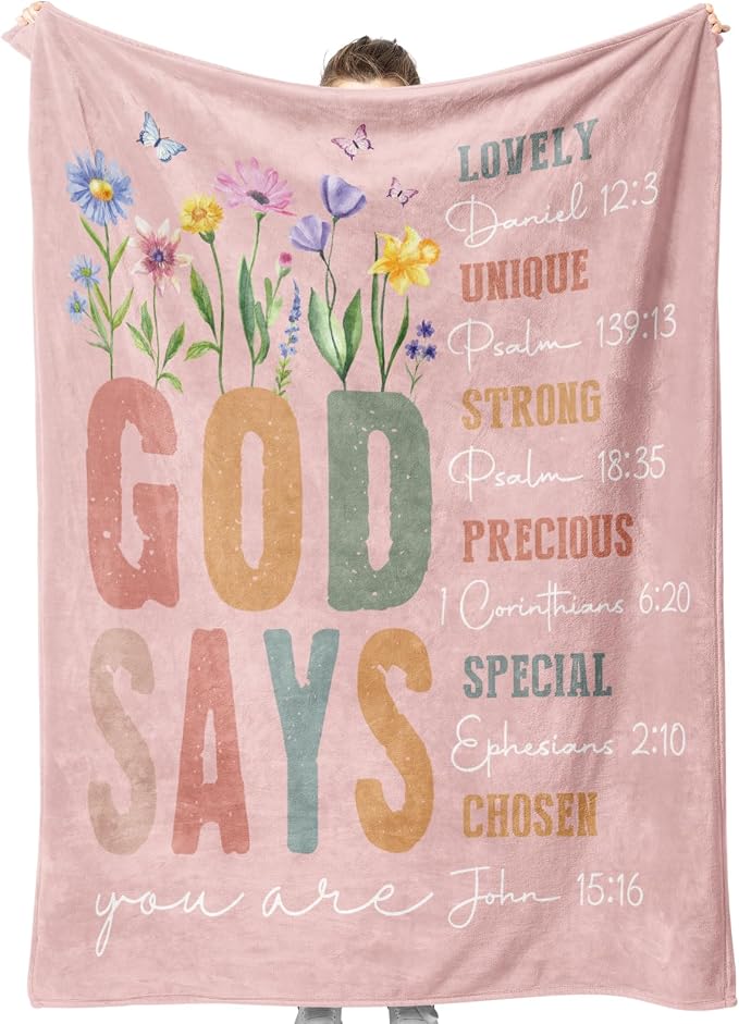 Baptism Gifts for Girl, Christian Floral Blanket for Women | Religious Birthday Gift for Women, Blanket for Mom Daughter Sister Friend, Confirmation Spiritual Gift for Her