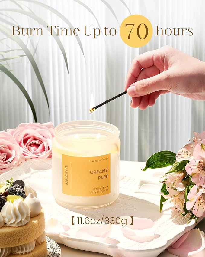 M&SENSE Sandalwood Gardenia Large Soy Candles, 11.6oz Natural Non Toxic | Scented Candles for Home, 70-Hour Long Lasting Burning, 2 Wicks Spring Smelling Romantic Valentines Gift for Her/Him