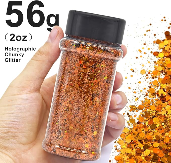 Light Orange - Craft Glitter - 2oz Glitter Shaker Bright Colorful Holographic Mix Chunky Body Glitter Bulk Wholesale 24 Colors in Shaker Cosmetic Glitter - EBLB401