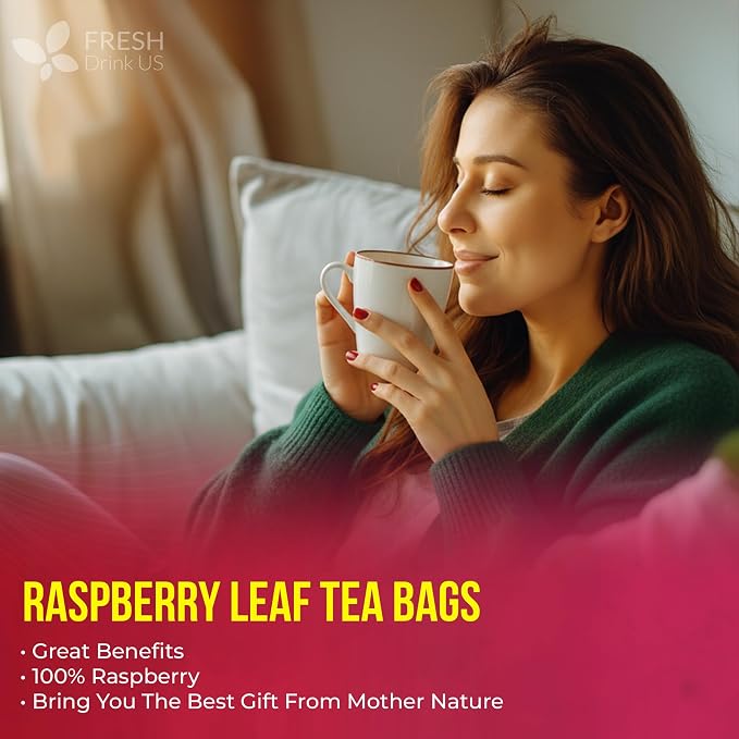 FreshDrinkUS, 75 Bags Premium Raspberry Leaf Teawith Chamomile Flavor, Eases Menstrual Cramps & Supports Healthy Pregnancy, Naturally, Caffeine-Free, Sugar Free, Vegan