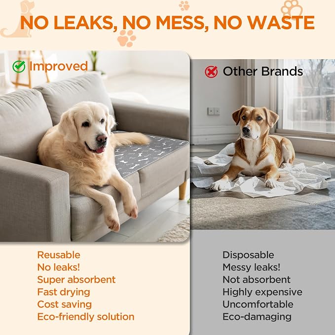 Washable Pee Pad for Dogs, 2 Pack Extra Large Puppy Pads, 48"x60" | Super Absorbent, Waterproof & Leakproof, Non-Slip Bottom, Machine Washable, For Floors, Beds, Couches, Crates, Carpets, Cars