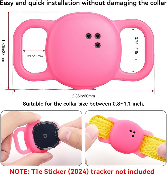 Cat Collar Case for Life360 Tile Sticker Tracker, 2-Pack Silicone Anti-Lost Protective Cover for Life 360 Tile Sticker Holder for Dog/Pet Collars, Durable, Easy Installation, Lightweight, Neon Pink