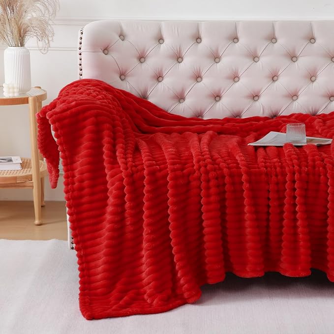 Christmas Red Throw Blanket for Couch Sofa 50"x60" Striped Design | Fleece Blankets Room Home Decor Lightweight Plush Soft Cozy Gifts for Women Mom