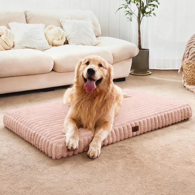 Large Orthopedic Dog Crate Bed with Waterproof Lining | Egg crate foam for joint support. Soft plush surface. Non-slip bottom. Removable & machine washable cover. OEKO-TEX certified