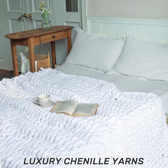 Chunky Knit Blanket - Luxury Soft Cozy 60 * 80 Throw Blanket,100% Woven Blanket Rope Knot Throw Blanket for Couch, Sofa, Home Decor, Gift - Machine Washable (White, 60 * 80)