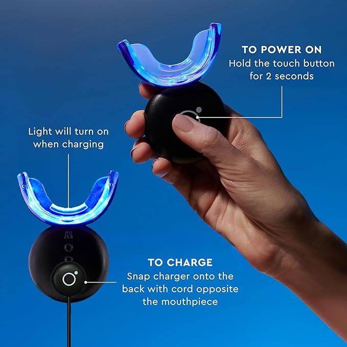 MOON Teeth Whitening Kit, LED Light Teeth Whitener Device, 56 White Strips, USB Charger & Travel Case, Blue Light Whitening Tray Removes Stains & Whitens Up to 12 Shades in 2 Weeks (4 Piece Kit)