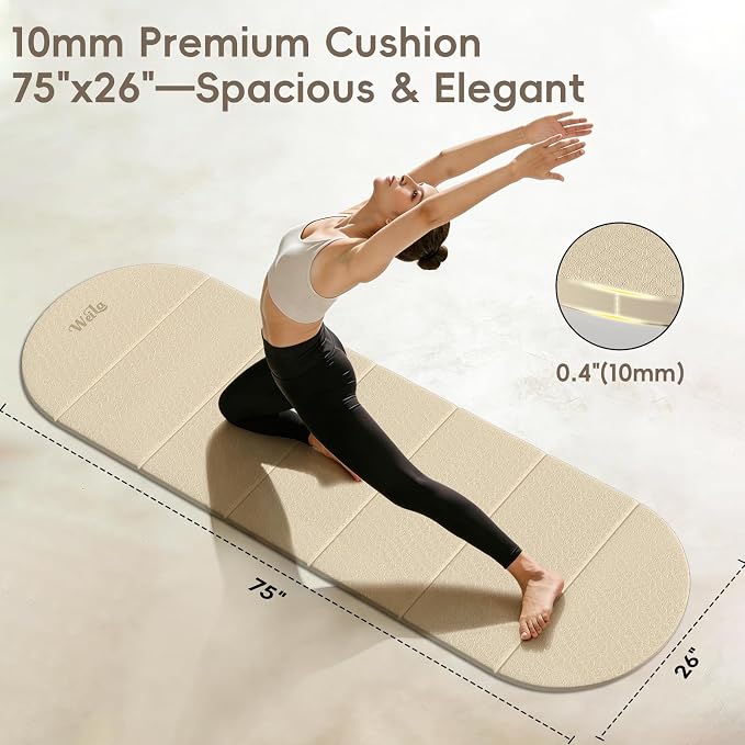 Foldable Yoga Mat 10mm Thick TPE, Double-Sided Textured Non-Slip Dual-Color Mat, 7-Fold Portable for Yoga, Pilates, Floor Workouts, Home Gym & Travel, 75"x26"
