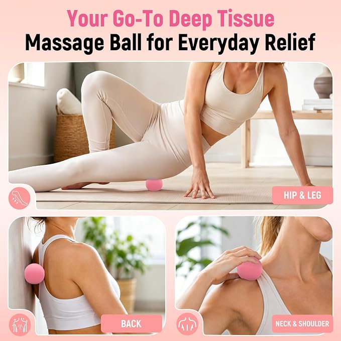 Massage Ball Lacrosse Ball for Myofascial Release, Massage Deep Tissue for Back, Neck, Foot Trigger Point Therapy, Full Body Muscle Knots, Relieving Muscle Pain (Pink)
