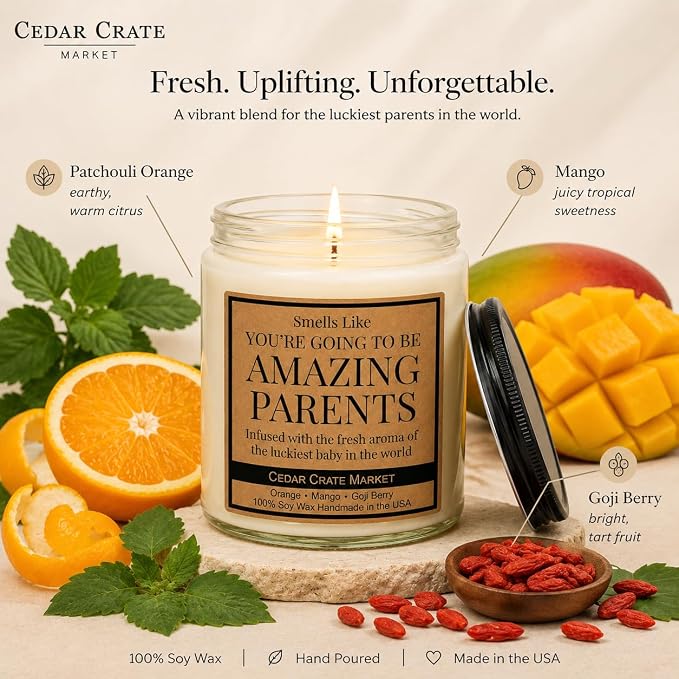 Cedar Crate Market - Thoughtful New Parents Gifts for Couples,Best Gifts for Expectant Parents, First Time Mom and Dad, Gender Reveal Candle and Baby Congratulations - 100% Soy Wax, Made in USA