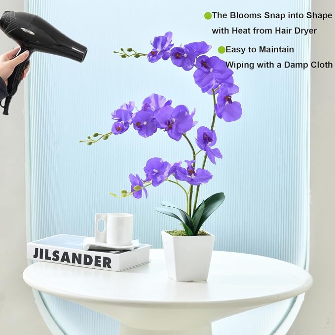 22" Purple Faux Orchid in Ceramic Vase for Table Décor | Real Look Potted Phalaenopsis, Ideal Centerpiece for Home, Office, or Indoor Display, Lifelike Silk Flowers, No Maintenance