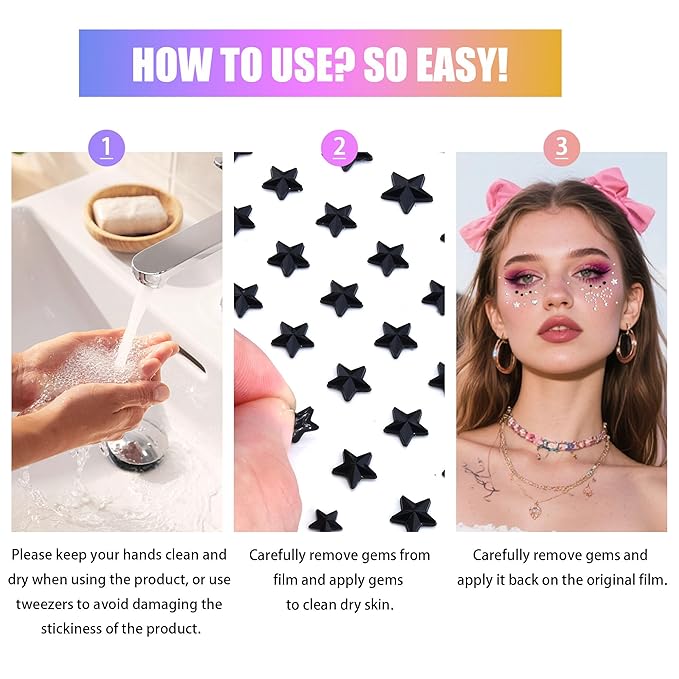 SAOROPEB 5 Sheets Face Gems Face Jewels Stickers, Self Adhesive Eye Body Face Nail Crystal Rhinestones Rainbow for Women Festival Accessory and Nail Art Decorations