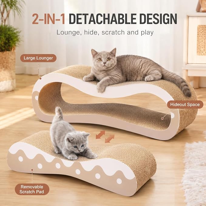Simple Delxue 2 in 1 Cat Scratcher Cardboard Lounge Bed, Cat Scratching Post, Durable Board Pads Prevents Furniture Damage,Large,Wave