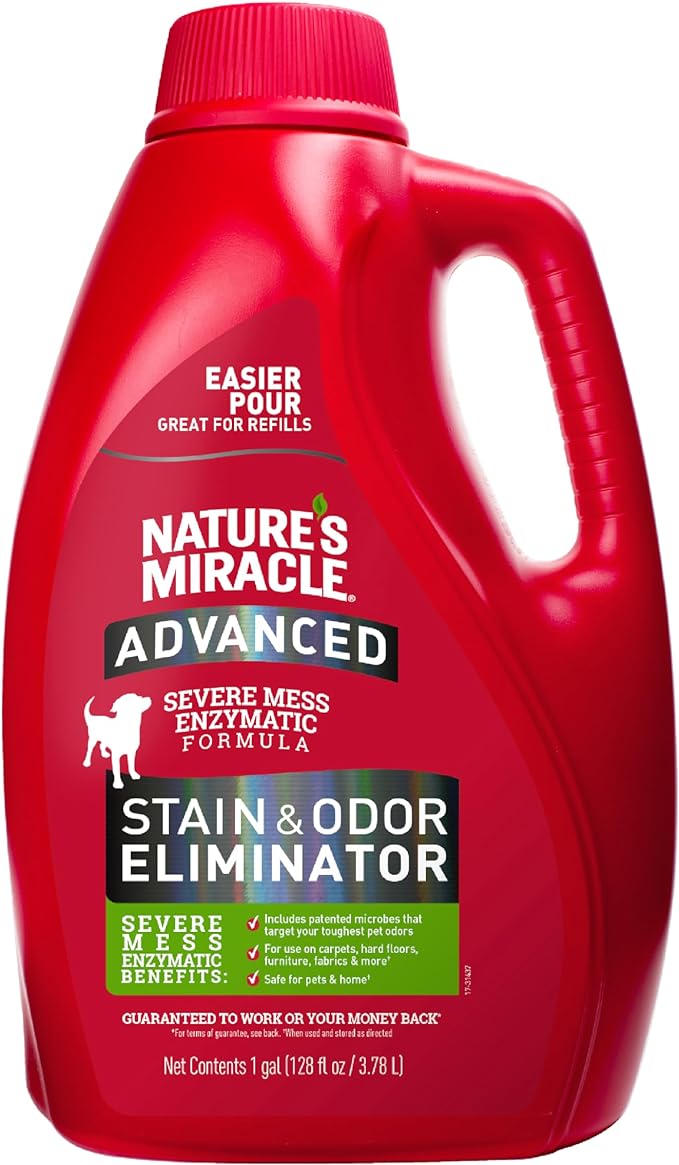 Nature’s Miracle Advanced Dog Stain & Odor Eliminator, Severe Mess, 1 gal | Enzymatic Cleaner Eliminates the Toughest Dog Messes, For Use on Multiple Surfaces, Safe For Pets and Home*, Fresh Scent