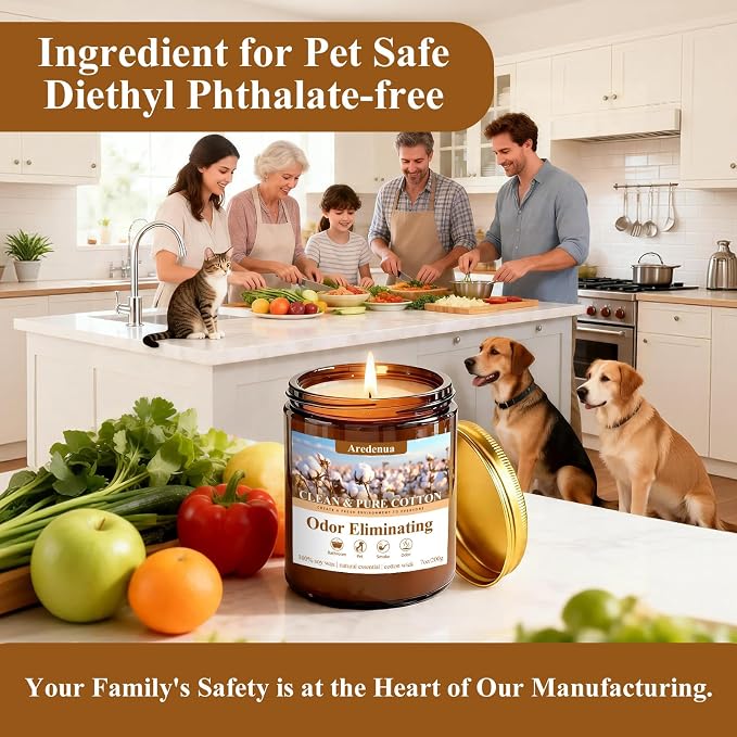 Clean & Pure Cotton Odor Eliminating Candles | Eliminates 95% of Pet, Smoke, Food, and Other Smells – 7 oz Soy Candle for Home Scented - Air Freshing Scented Candles, Up to 50 Hour Burn Time