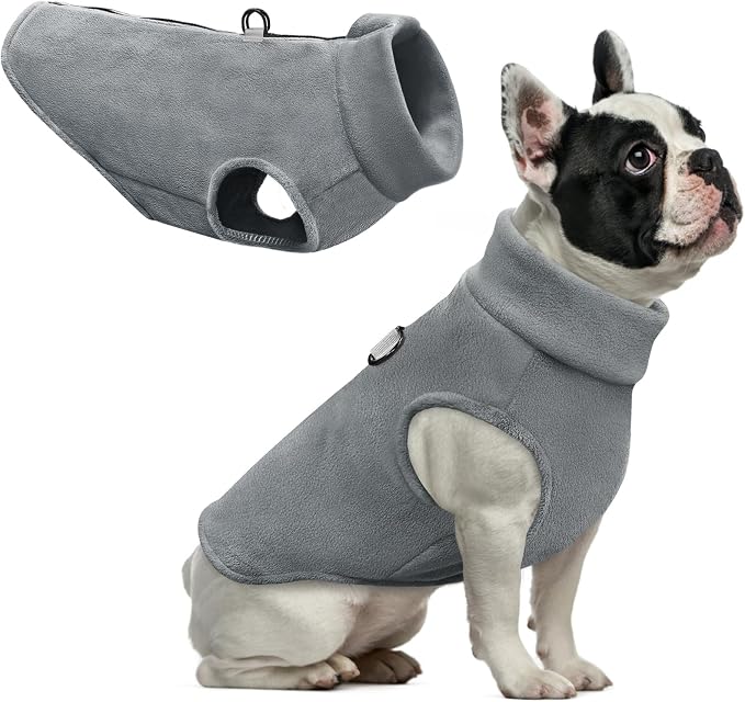 Idepet Dog Fleece Vest Sweater Zip Up Warm Pullover Dogs Jacket with D-Ring Leash Winter Cold Weater Coat Pet Sweatershirt Clothes Hoodie for Small Medium Dogs Boy Girl (Gray, XS)