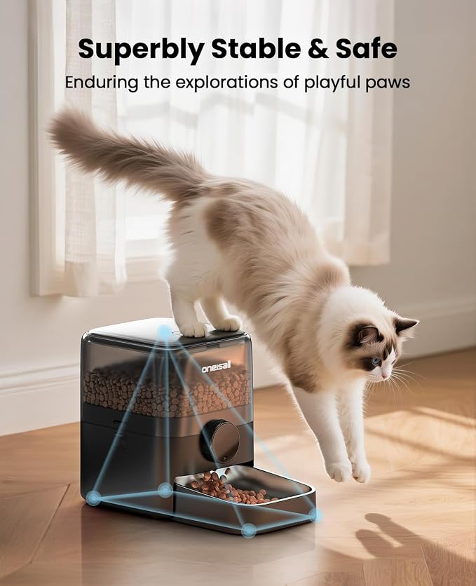 oneisall Automatic Cat Feeder for Large Kibble and Snacks, 12 Cups/3L Timed Pet Feeder for Cats Indoor, Programmable Dry Food Dispenser (Black) | Large Kibble and Snacks, 12 Cups/3L, Programmable Dry Food Dispenser, Corded, Black