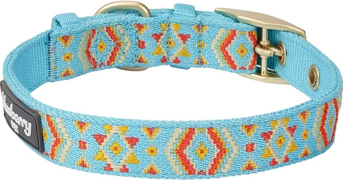 Blueberry Pet Southwestern Tribal Print Celeste Blue Adjustable Dog Collar with Metal Buckle, Neck 13-16.5", for Medium Breed