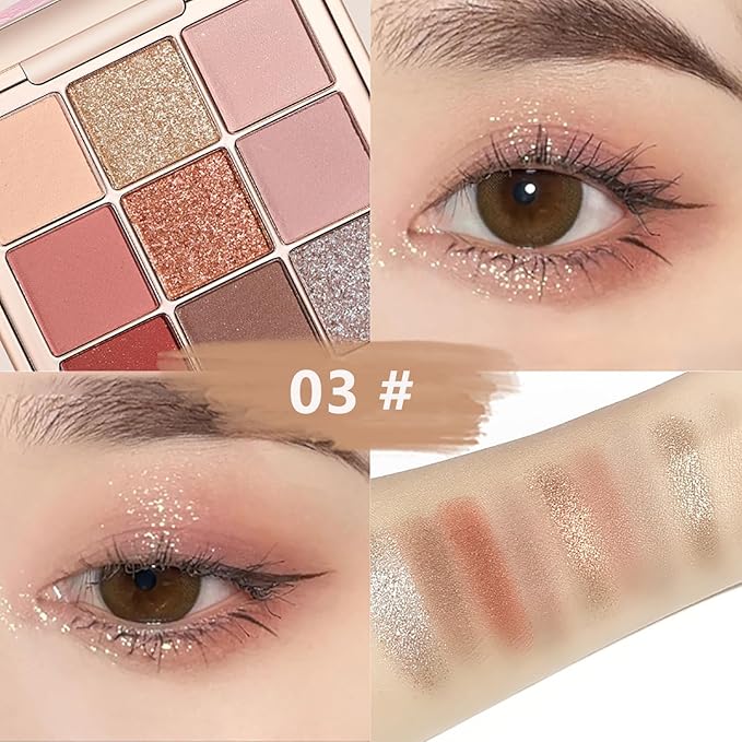 9 Colors Eyeshadow Palette, Matte & Shimmer & Glitter Eye Shadow, Highly Pigmented Silky Smooth Powder Waterproof Long Lasting Makeup Palettes. (Color 3)