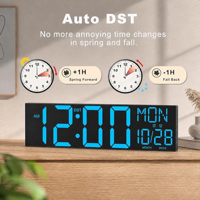 JALL 30" Giant Digital Wall Clock, Extra Large LED Clock with Remote, Huge Wall Clock with Jumbo Numbers for Living Room, Gym, Blue