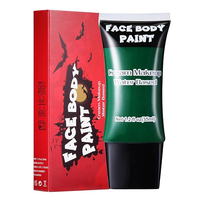 CCbeauty Green Face Paint, Cream Face Painting Kit, Professional Water Based Body Paint, Full Coverage Foundation Makeup, Halloween SFX Makeup For Gamora Witch Frankenstein Grinch Monster Orcs Costume