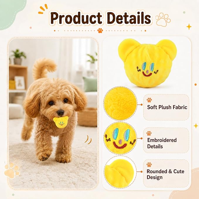 Andiker 3 PCS Dog Squeak Toys, Cute Bear Dog Ball with Elastic and Squeaker