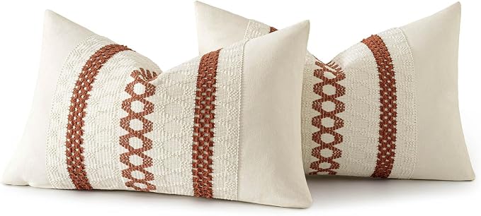 MIULEE Set of 2 Fall Rust Decorative Lumbar Pillow Covers 12x20 | Farmhouse Boho Couch Throw Pillows, Modern Cotton Cushion Covers, Macrame Woven Home Decor for Bed Sofa Chair