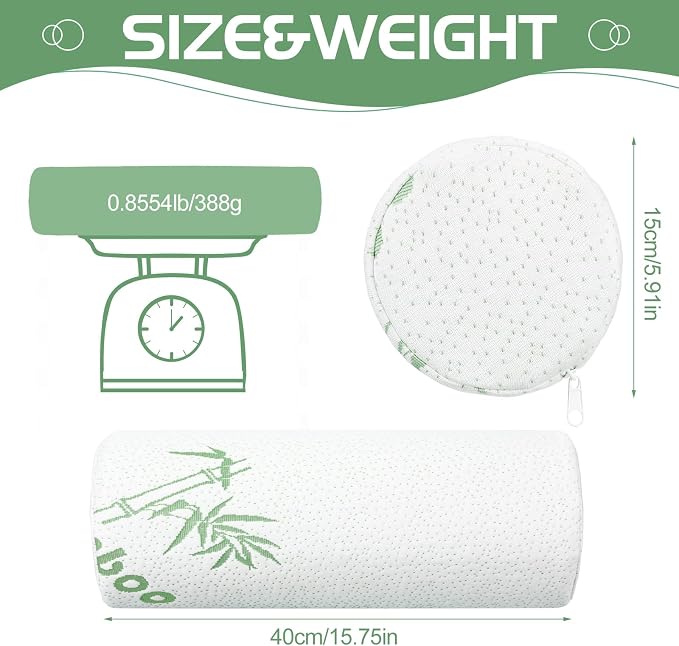 Bucherry 2 Pcs 15.8 x 5.9 Inches Cervical Neck Roll Memory Foam Pillow Cylinder Bolster Pillow for Bed Round Neck Support with Removable Washable Cover for Sleeping Travel Yoga Legs Back Lumbar