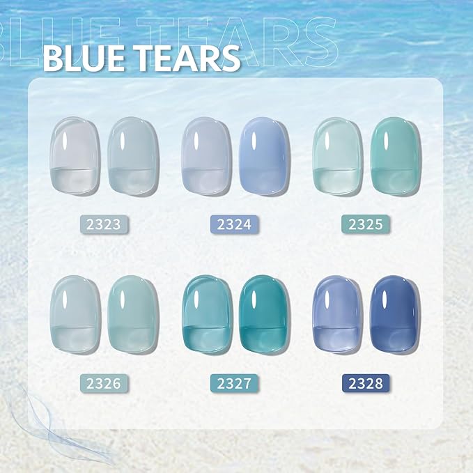 GAOY Jelly Blue Gel Nail Polish Set, 6 Transparent Colors, UV Light Cure Gel Polish for Salon and Nail Art DIY at Home