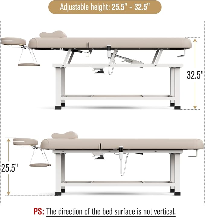Olela Electric Massage Table with Heated Function- Heated Massage Table with Electric Lift & Manual Adjustable Backrest, Treatment Table with Storage and Metal Frame for Massage, Spa So On