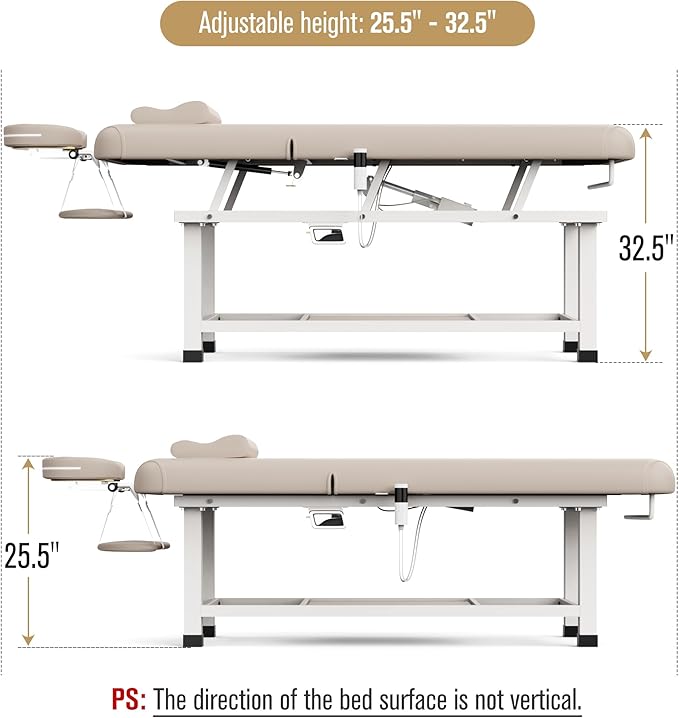 Heating Function 30 Wide x 75 Long Heavy Duty Electric Stationary Massage Table with Backrest Adjustable and Storage Space for Treatment/Medical Spa/Facial/Beauty/Massage Bed and More - Beige Gray