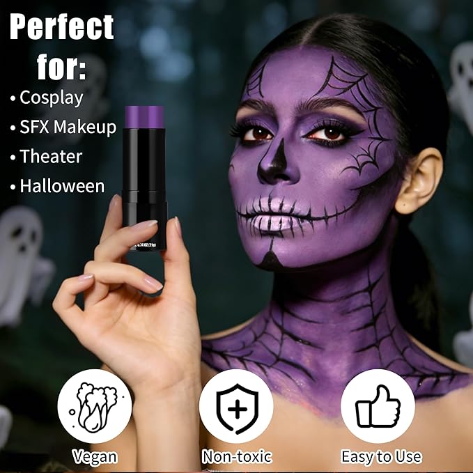 Purple Face Body Paint Stick, Face Paint Makeup Accessories, Full-Coverage Hypoallergenic FacePaint, Halloween SFX Cosplay Costume Party Purple Makeup