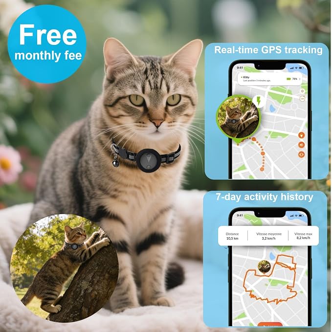Pet GPS Tracker Collar for Cats,Mini GPS Dog Tracker,No Monthly Fee Location,Smart Pet Activity Tracker,Works with Apple iOS Find My,IP67 Waterproof Finder Tag Global Tracking*