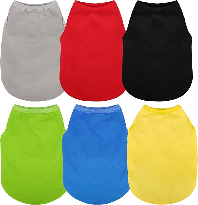 6 Pieces Plain Dog Shirt Sleeveless Puppy Cotton Dog Shirts Breathable Pet Apparel Tank Top Colorful Puppy Sweatshirt Clothes for Small Medium Dogs 4XL