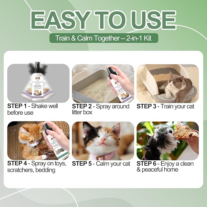 Cat Catnip Calming Spray & Cat Litter Box Attractant Kit, 2 x 150ml | Calming spray & litter box attractant support relaxed behavior, encourage proper litter box use at home, stop cats urinating
