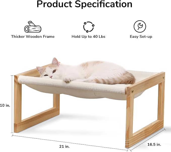 FUKUMARU Large Cat Hammock, Raised Dog Bed for Indoor and Outdoor, Washable | 21" Wooden Pet Beds, Cozy Velvet Cat Couch, Elevated Pet Sofa for Puppy, Bunny and Small Animal