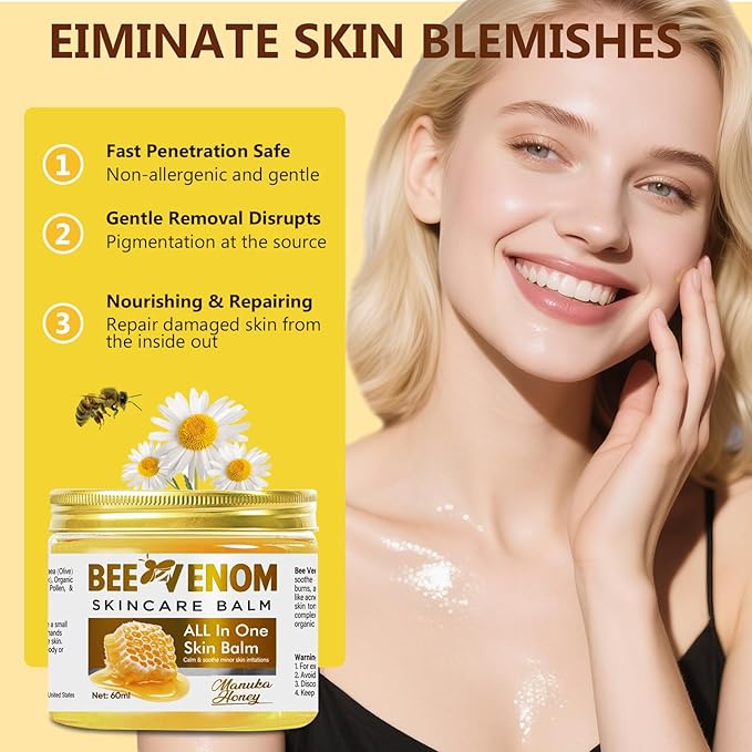Bee Venom Skin Treatment Cream, Effective Skin Care, Bee Venom Cream with Natural Formula, Quickly Absorbing Moisturizer Suitable for All Skin Types, 2.1 fl oz