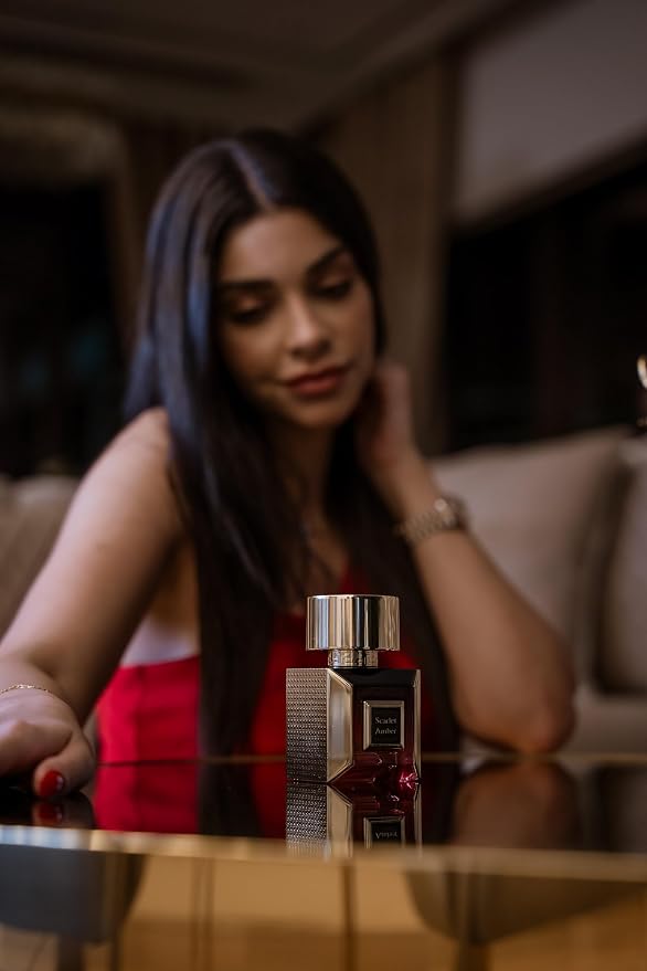 KORBAJ PARFUMS Scarlet Amber - Arabian Perfume for Women and Men, Extrait de Parfum Mens Cologne with Mandarin, Ozonated Notes-Jasmine, Lily of the Valley, May Rose - Caramel, Vanilla Perfume 100ml