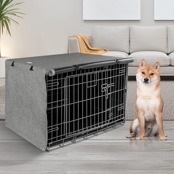 Seiyierr Dog Crate Cover - Kennel Cover Fit for 42 Inch Dog Crate, Double Door Polyester for Wire Puppy Cage Indoor Outdoor Protection,Grey