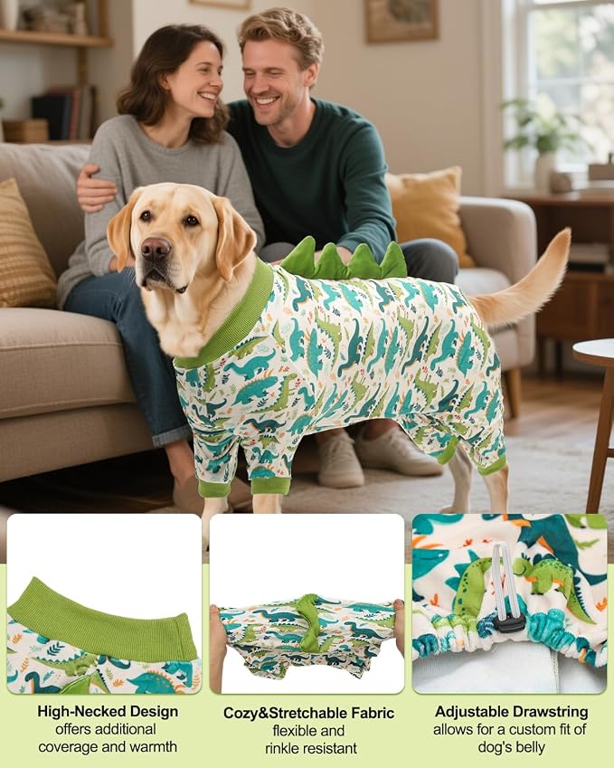 CuteBone Dinosaur Costume Dog Pajamas, Stretchy Spandex Crystal Velvet Sleepwear Coat for Small Dogs, Soft & Warm Pet Outfit Clothes for Cold Weather, Cozy Pullover Design COSP05-4XL