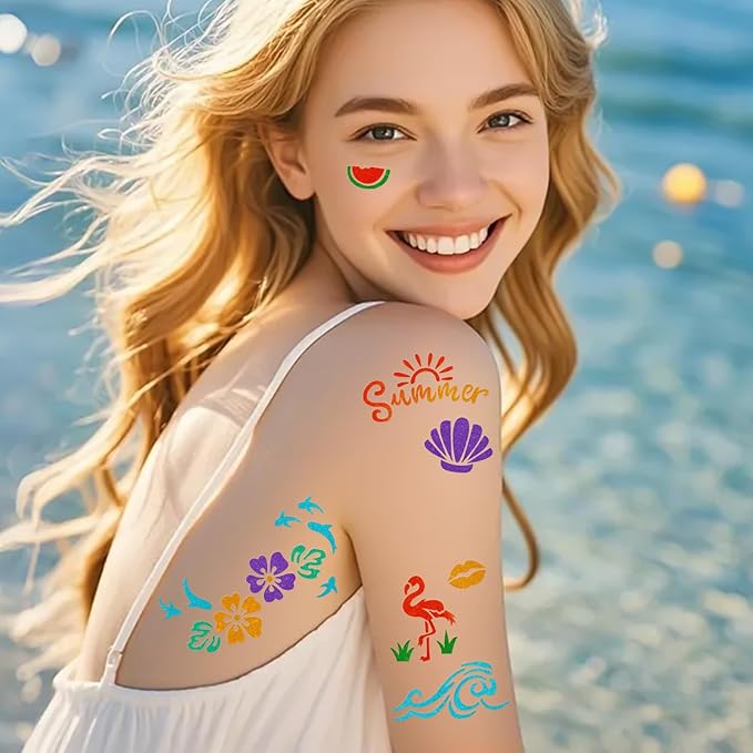 Temporary Tattoo Markers for Kids and Adults, 12 Metallic Markers and 150 Tattoo Stencil Designs, Cosmetic Tattoos Pens for Party Favor Gift and Face Painting