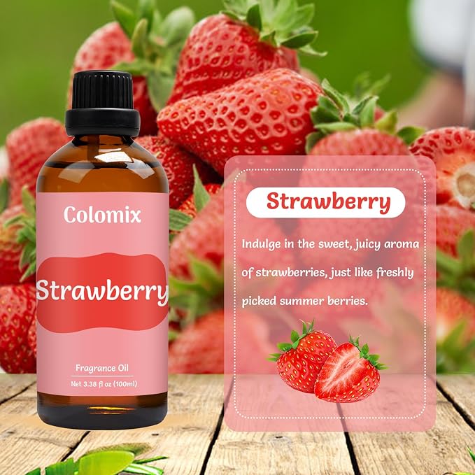 Fragrance Oil Strawberry 100ml for Candle Making Scents, Essential Oil for Diffuser for Home, Soap Slime, Home Aroma, Car Scented Oils, 3.38 Fl.Oz Long-Lasting Scent Gift Oil