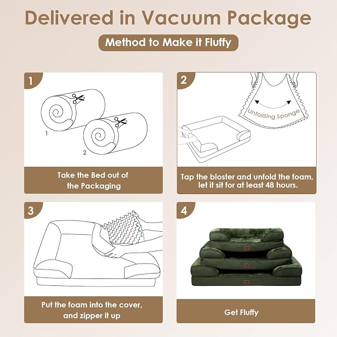 EHEYCIGA Orthopedic Dog Beds Large Sized Dog, Waterproof Washable Pet Bed | Non-Slip Bottom and Egg-Crate Memory Foam Dog Couch Bed with Washable Removable Cover, Dark Green