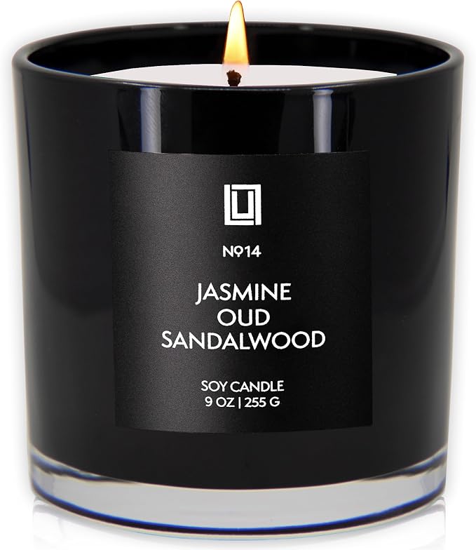 Lulu Candles | Jasmine, Oud & Sandalwood | Luxury Scented Soy Jar Candle | Hand Poured in The USA | Highly Scented & Long Lasting (9 Oz.)