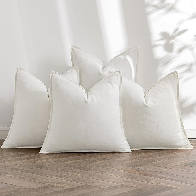 MIULEE Cream Boho Linen Decorative Pillow Covers 18x18 Inch Pack of 4 | Natural Throw Pillow Covers, Soft Farmhouse Couch Pillowcases, Modern Home Decors for Living Room Bed Sofa