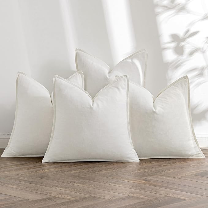 MIULEE Cream Boho Linen Decorative Pillow Covers 20x20 Inch Pack of 4 | Natural Throw Pillow Covers, Soft Farmhouse Couch Pillowcases, Modern Home Decors for Living Room Bed Sofa