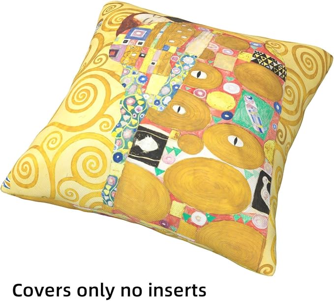 Klimt Art Pillow Covers 18x18 inch Set of 4 Famous Painting The Kiss by Gustav Klimt Cushion Covers Yellow Modern Decorative Pillow Cases for Sofa Couch Bed Office