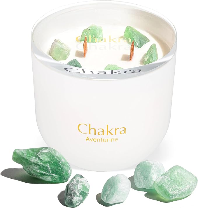 Hidden Label Healing Crystal Candle, Aventurine-Wealth Crystal Candle, Wood Wicks Scented Crackling Candles, Real Crystals Aromatherapy Candle Gifts for Women,Cute 12oz