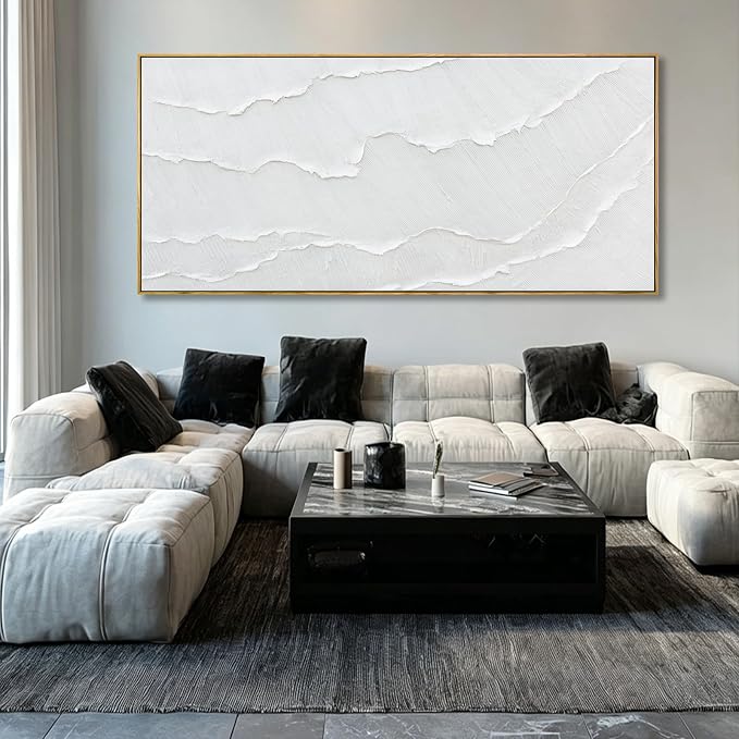 WINKAILIN Extra Large White Wave Canvas Wall Art for Living Room 40x88 Inch